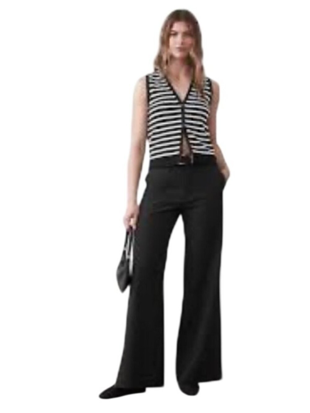 BR Wide-Leg Black Sculpted Cotton-Spandex Trousers pants size 4 neutral staple